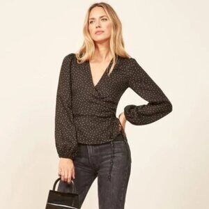 💕REFORMATION💕 Alaina Wrap Top ~ Ditto Dot Black White Polka Dot Print Medium